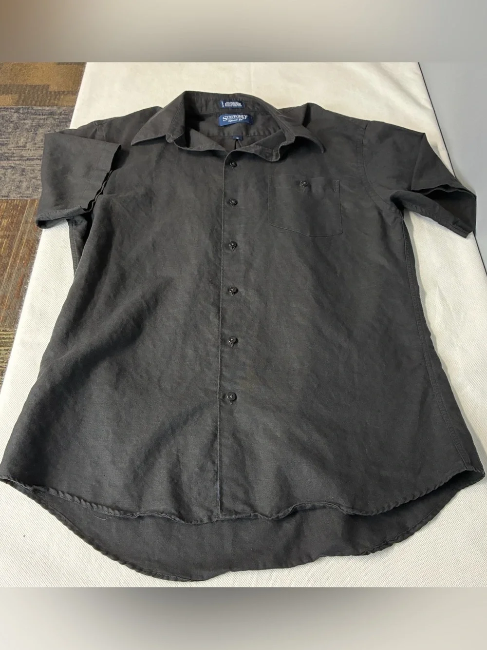 Stafford Relaxed Fit Mens Sz 16 Short Sleeve Shirt Black Button Up Casual Y2k